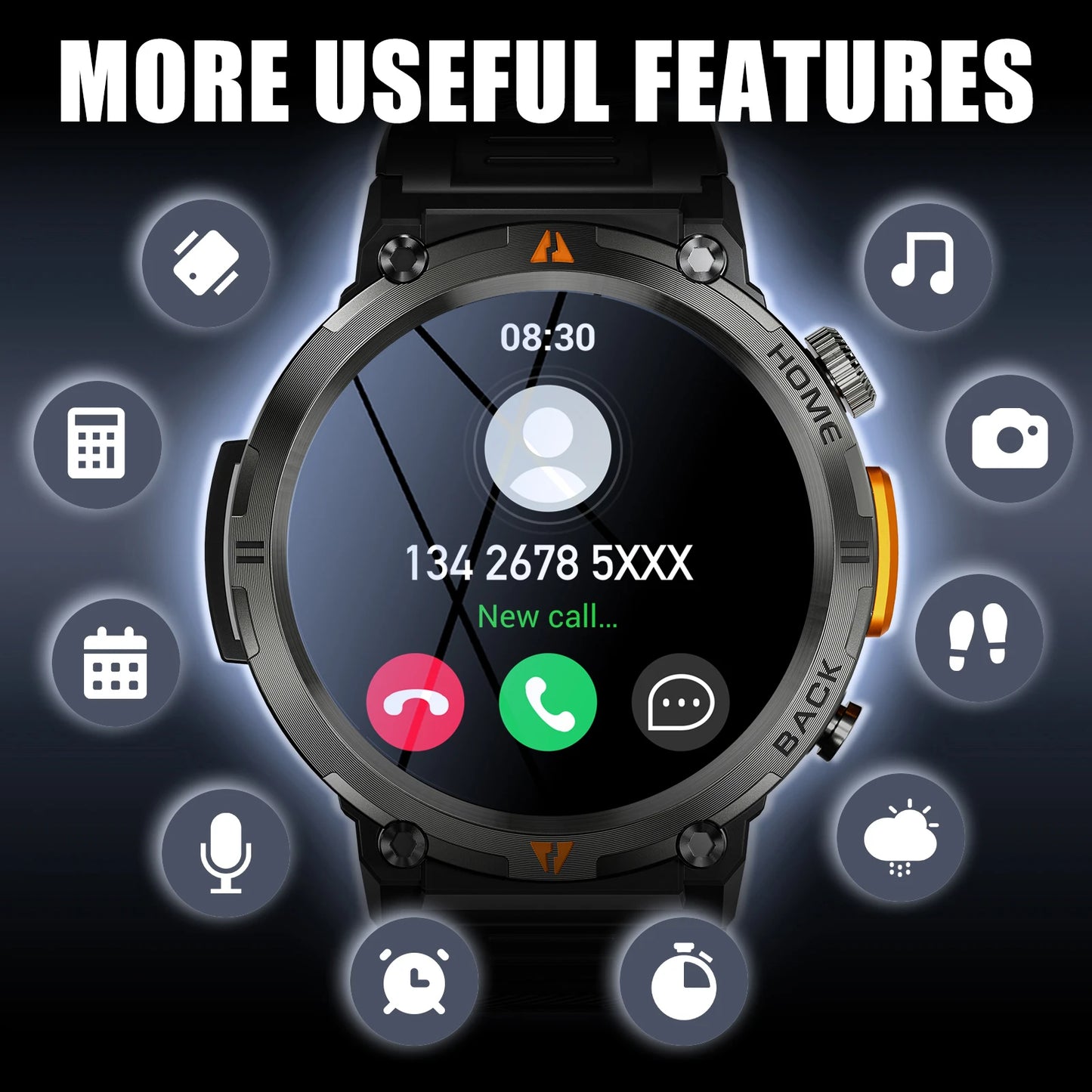 EIGIIS 2024 New KE3 Bluetooth Call Smart Watch for Men Full Touch Screen Health Monitor with Flashlight for IOS and Android
