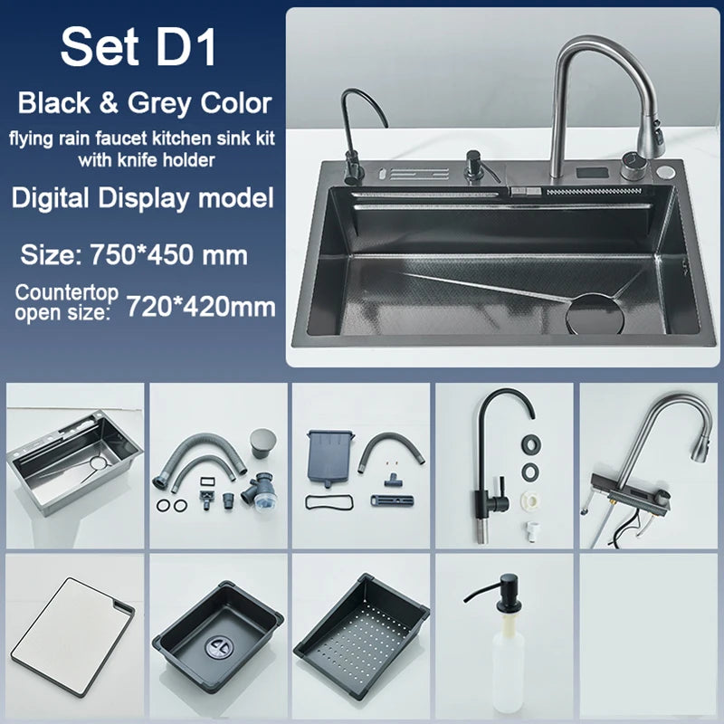 Rozin Stainless Steel Kitchen Sink with Digital Display Faucet