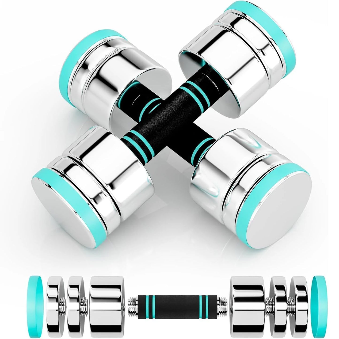Steel Dumbbells Ultracompact & Adjustable Chrome Dumbbell with Foam Handles 5lb 10lb 15lb 20lb 30lb Home Gym Workout (Choice)