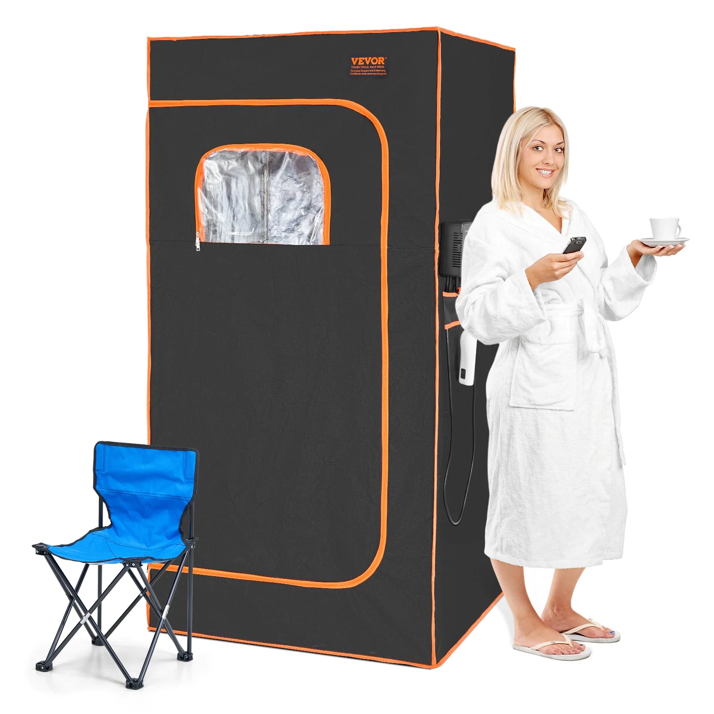 SucceBuy 1400W Portable Sauna Tent Personal Sauna Kit for Spa  Detoxify and Soothing Heated Body Therapy Remote Control Black
