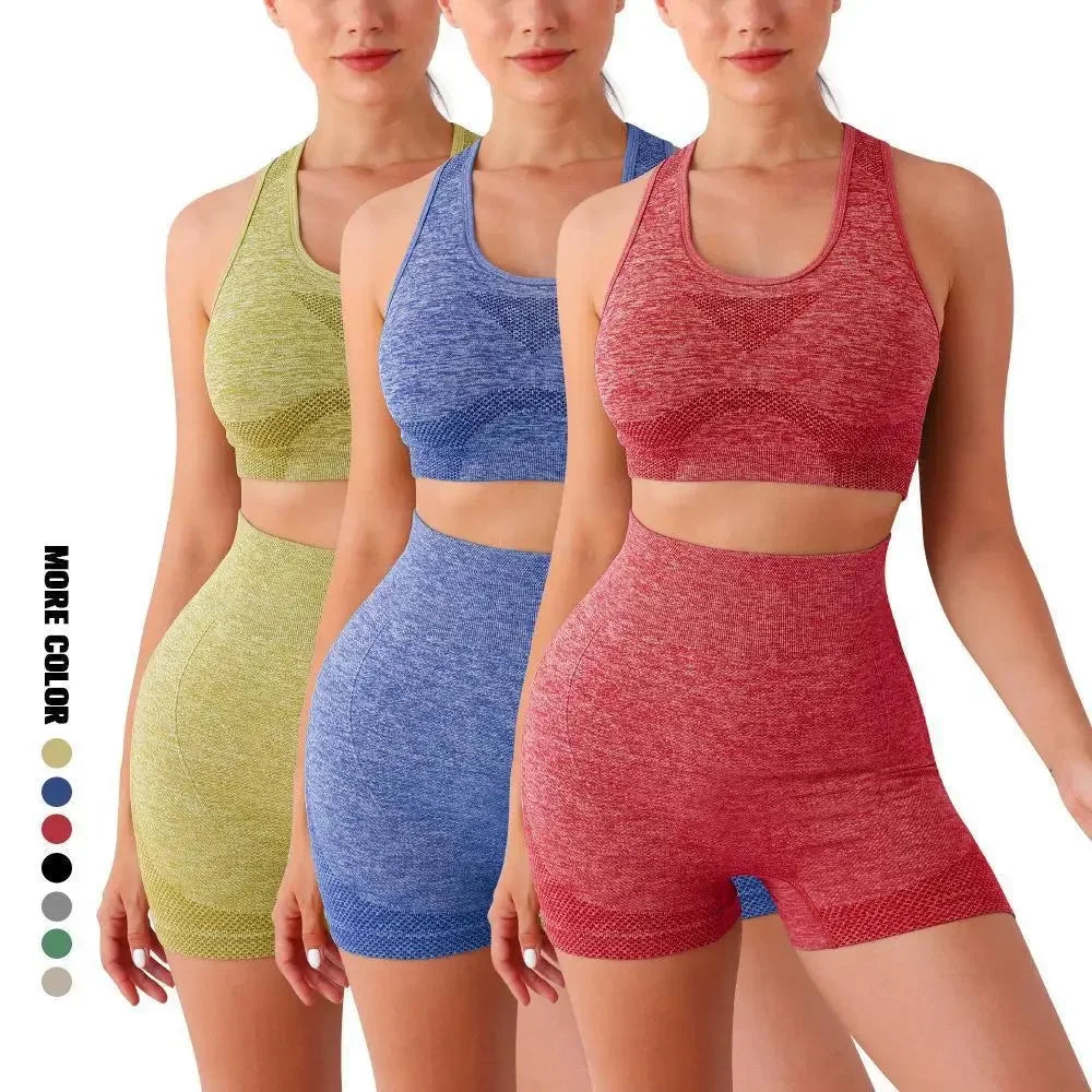 Yoga Set Women Seamless Sports Bra Leggings Shorts Fitness