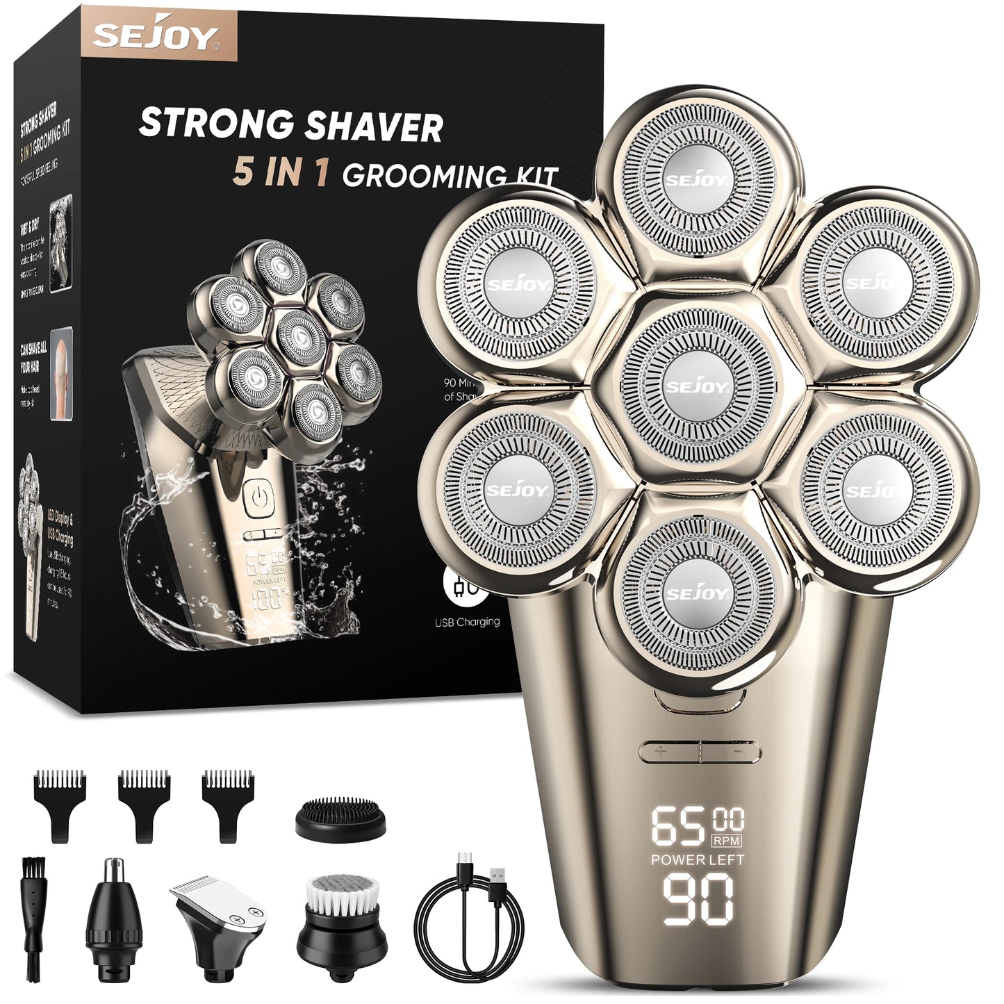 Sejoy Electric Head Shaver For Bald Men 7 Blades Floating
