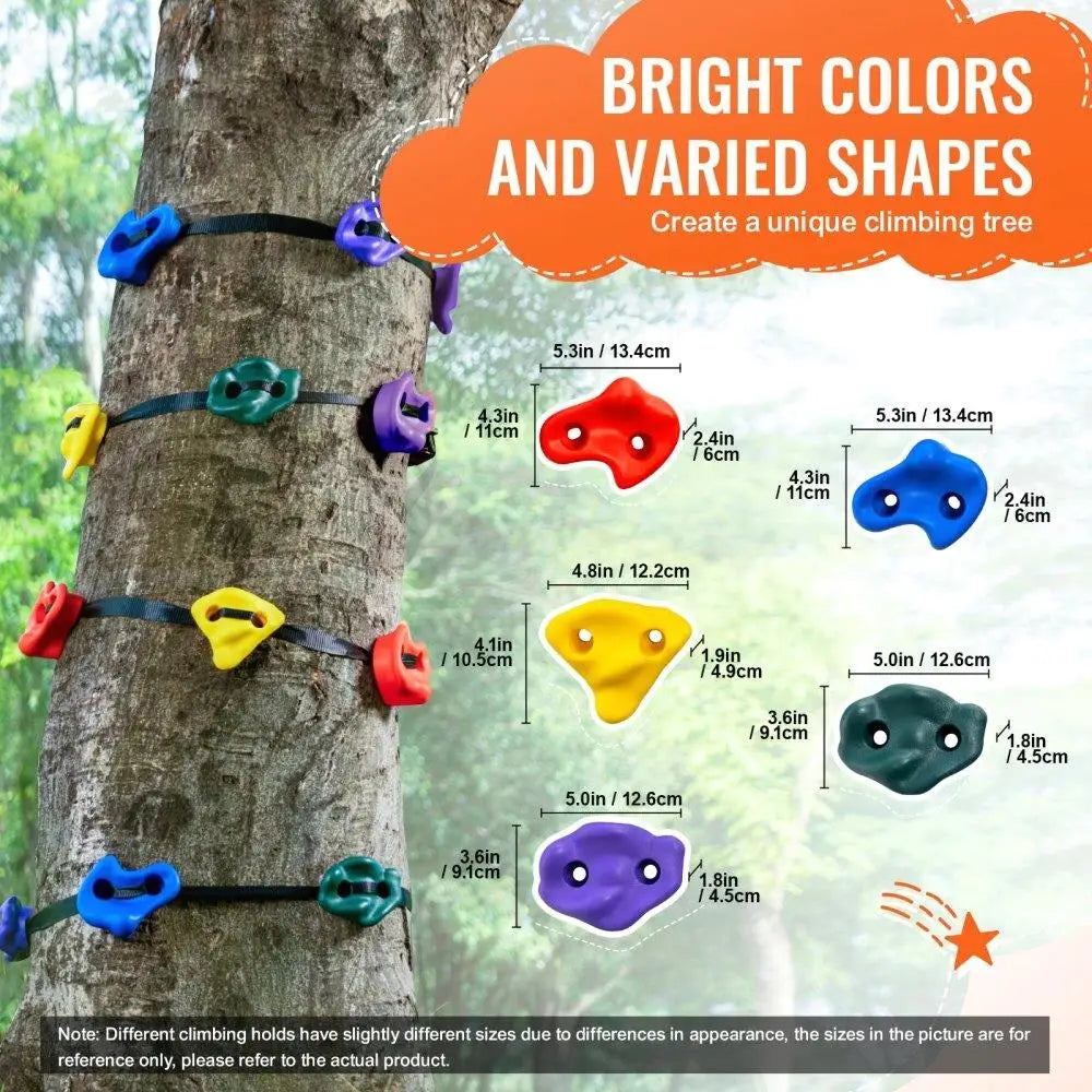 Ninja Tree Climbing Kit with 12 Climbing Holds and 6 Ratchet Straps for Outdoor Climbing Gear