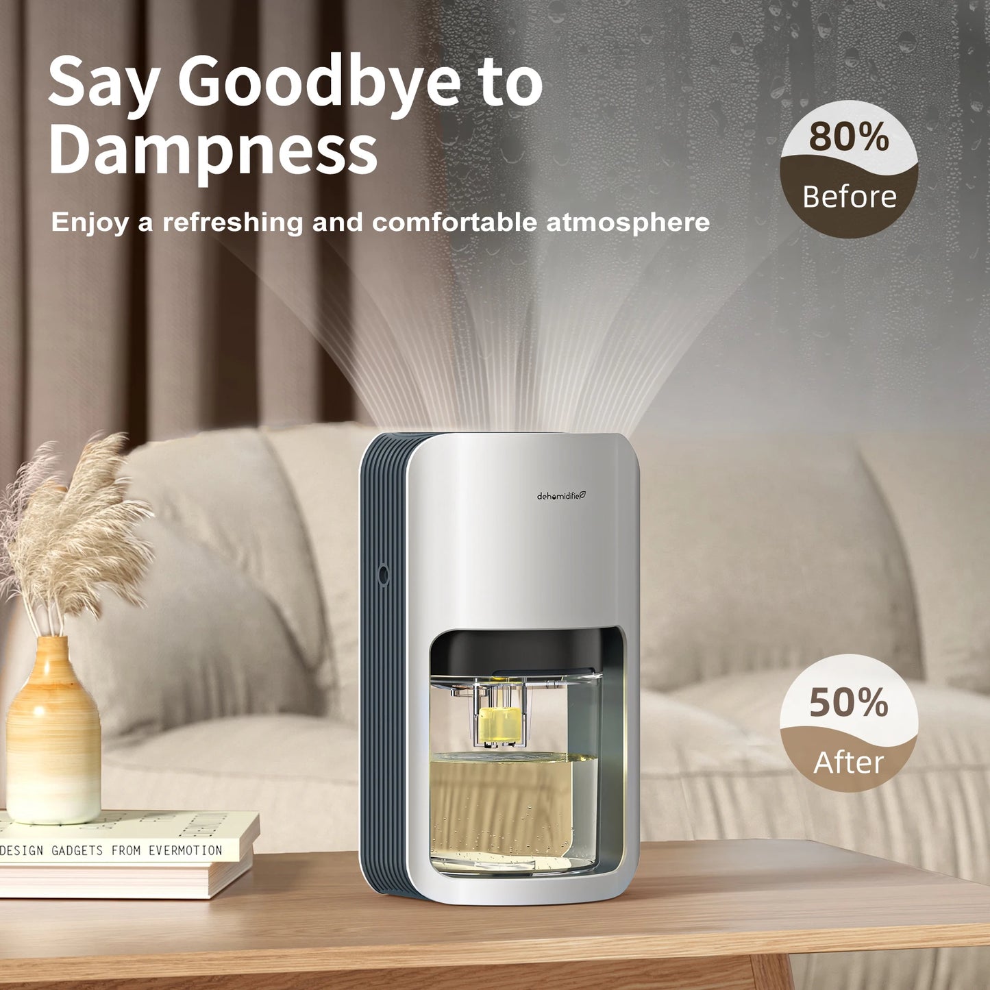 1200ml 42oz Ultra Quiet Dehumidifier with Automatic Defrosting Colorful Lights, 480 Sq ft  Bedroom Wardrobe Closet Trailer RV