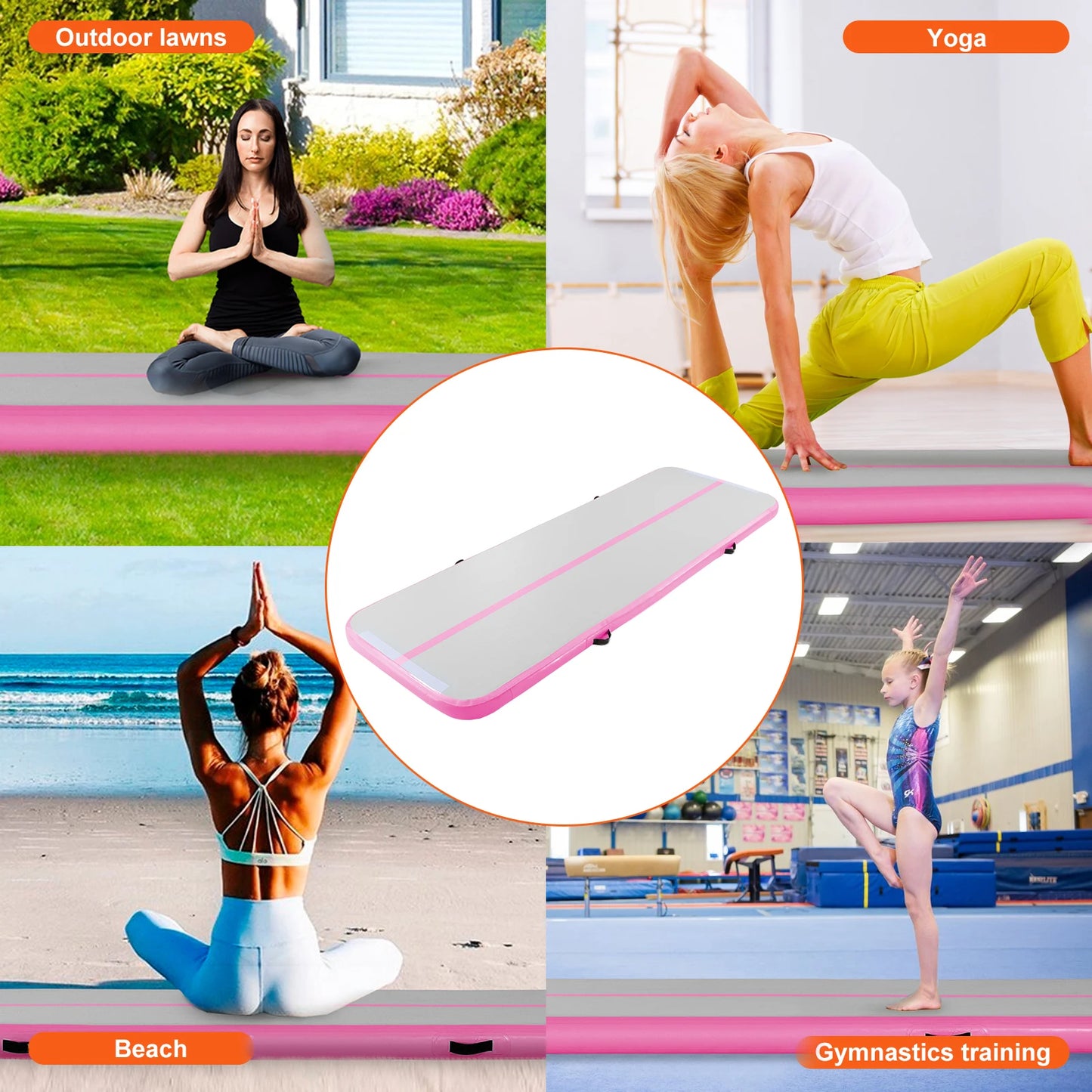 SucceBuy Inflatable Gymnastics Mat With Electric Pump