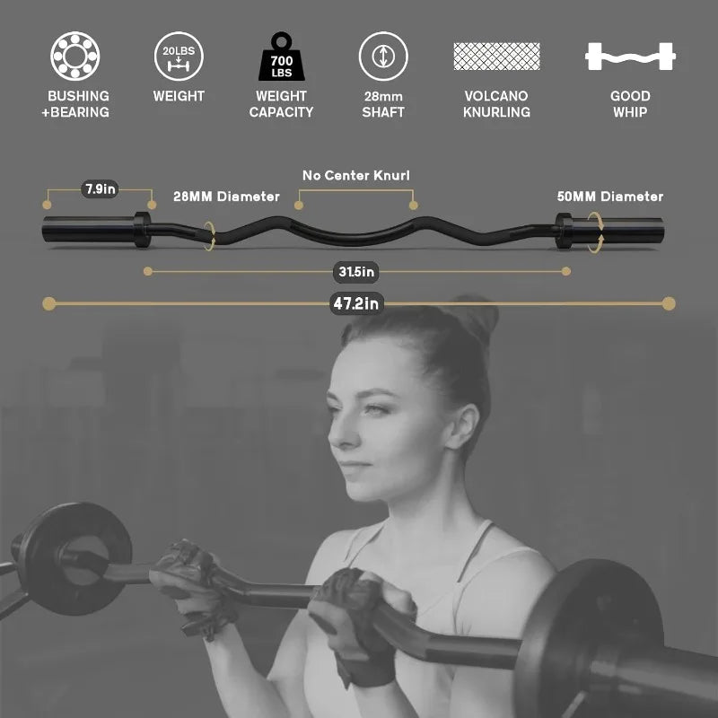 RitFit 2 Inch EZ Curl Bar with Weights, 700LBS Weight Capacity Curl Barbell for Bicep, Tricep and Weight Lifting Exercises