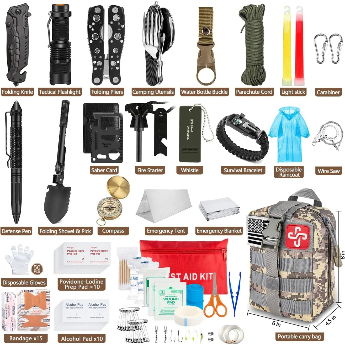 Hign-concerned 238Pcs Emergency Survival Kit With Tactical Molle Pouch