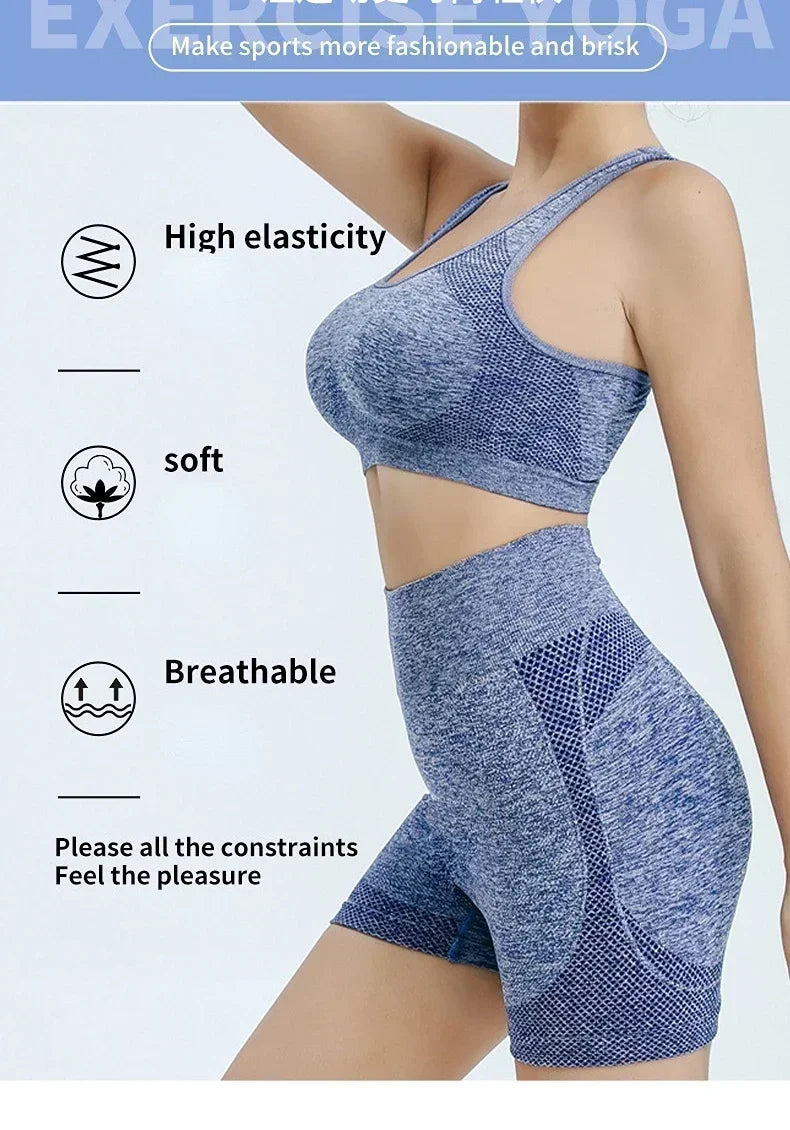 Yoga Set Women Seamless Sports Bra Leggings Shorts Fitness