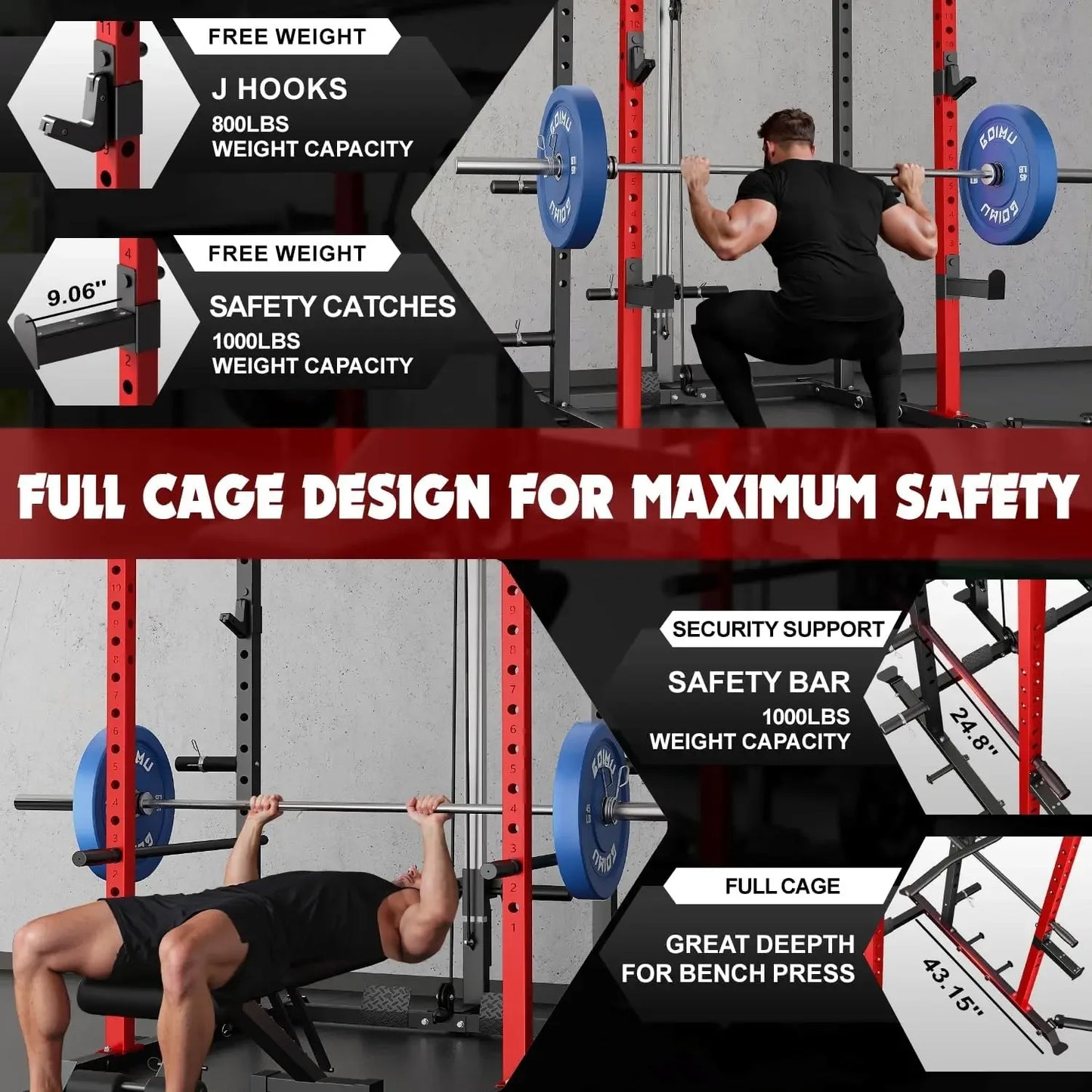 XMSJ C1 V4 Power Cage 2000LBS Squat Rack Lat Pulldown