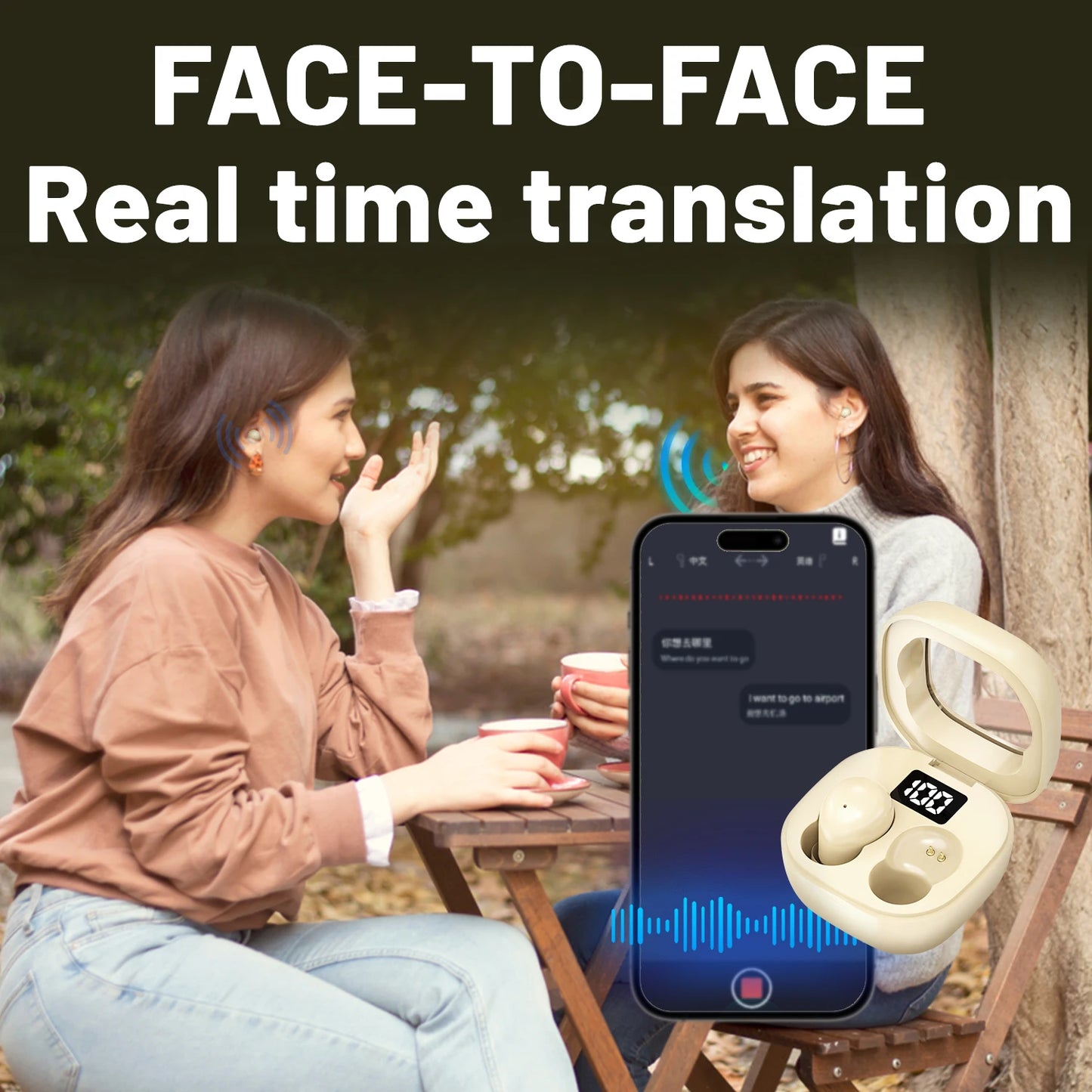 AI Earphones Bass Sleep Headphones Wireless Bluetooth Headset HD Call Wireless Earbuds for Business Office Travel and Shopping