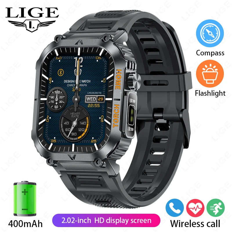 LIGE Military Sport Smartwatch With LED Flashlight Compass