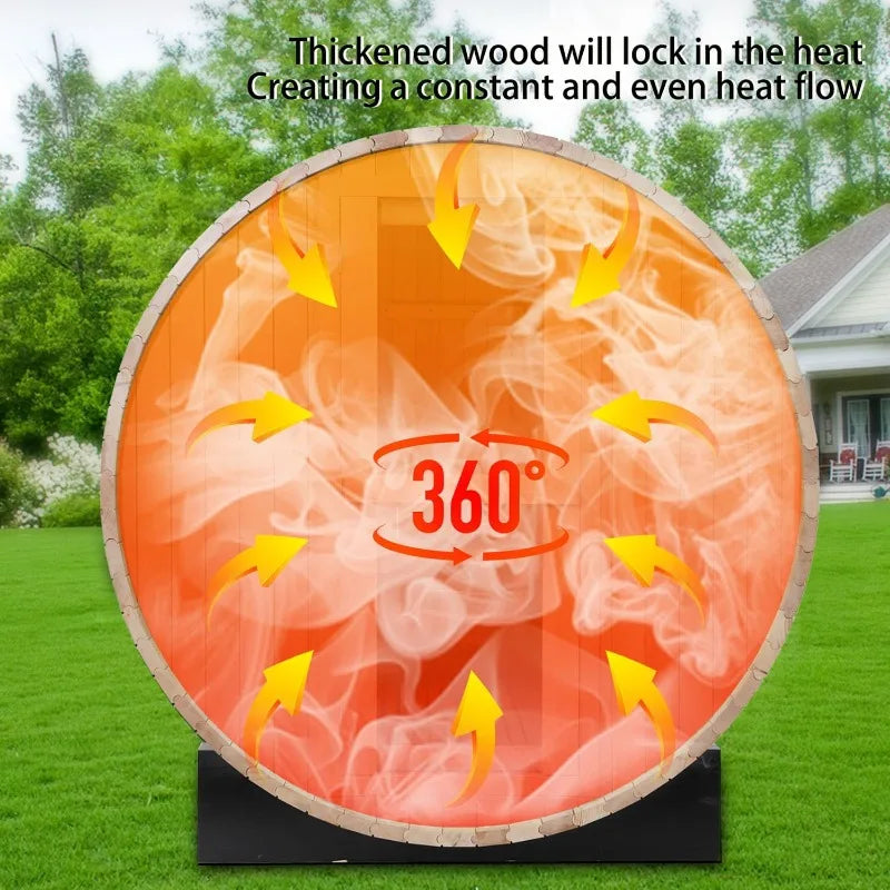 6’x6’ Outdoor Canadian Hemlock Wood Barrel Sauna Room, 6kw Family 4-6 Person Wood Sauna with TOULE Electric Heater