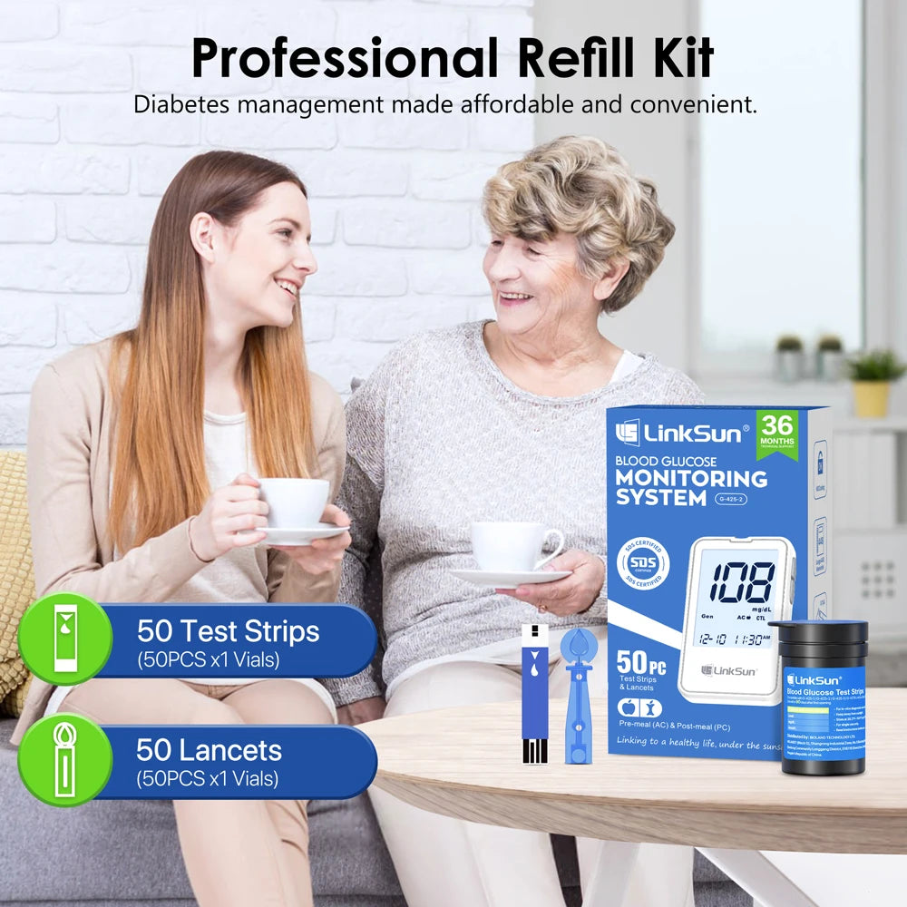 Linksun Glucose Meter Kit With Blood Sugar Test Strips