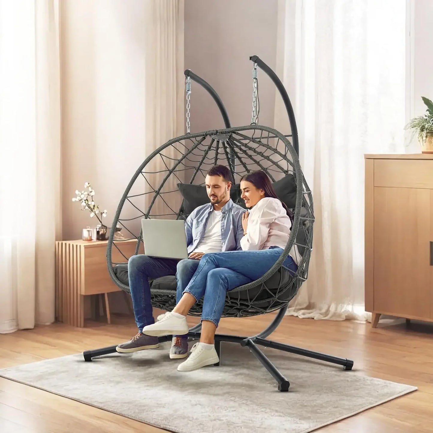 ANGDUO Egg Swing Chair With Stand For Outdoor Patio