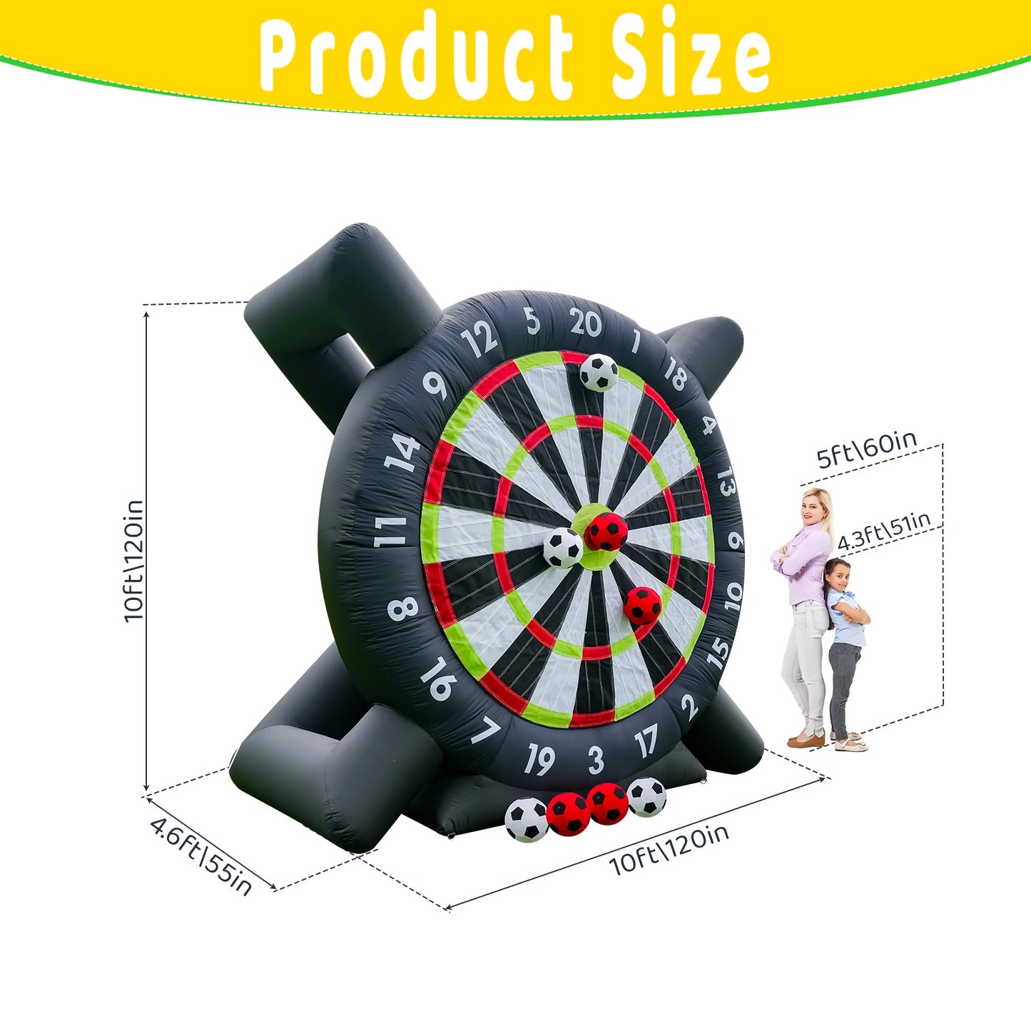 10FT Giant Outdoor Inflatable Soccer Golf Darts Board with 8 Soccer Balls and Blower for Football Playground