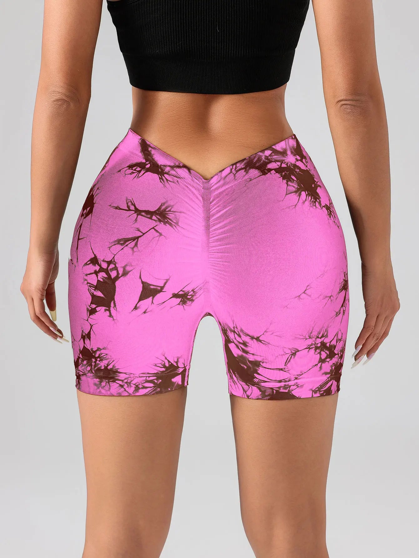 2 PACK Us Local Deep V Back Tie Dye Shorts for Women, Leisure Tie Dye Butt Lift Tight Yoga Gym Shorts