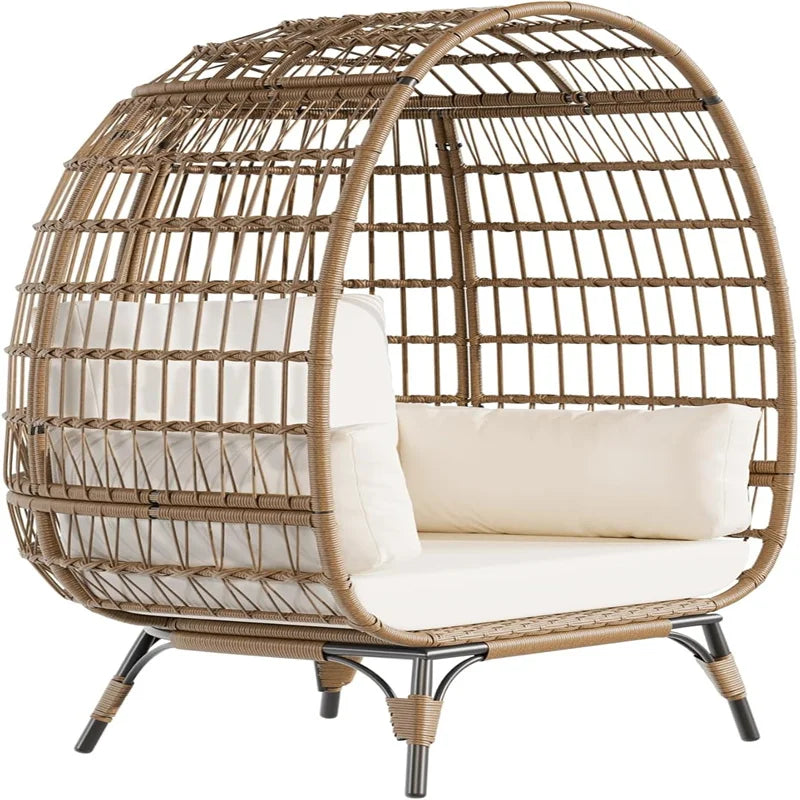 HiMISS Outdoor Wicker Egg Chair With Cushions Steel Frame