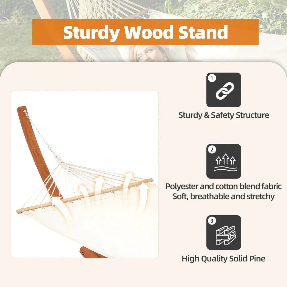 ECOTOUGEM Weather Resistant Wooden Hammock With Stand