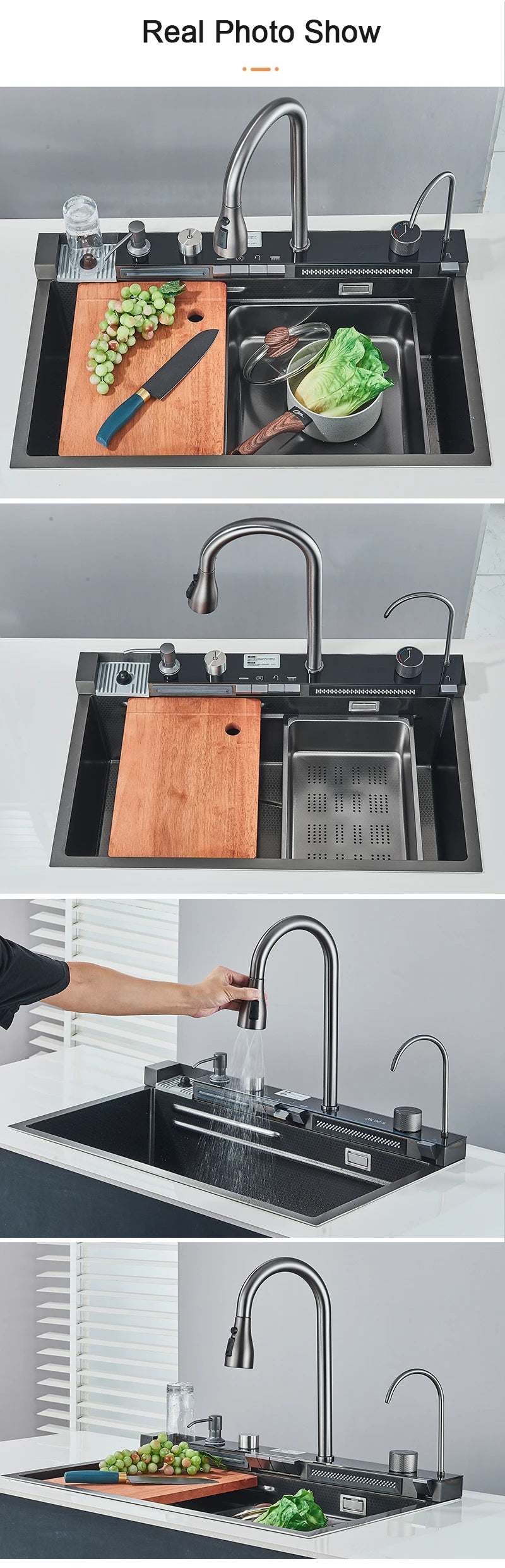 Rozin Stainless Steel Kitchen Sink With Faucet Waterfall