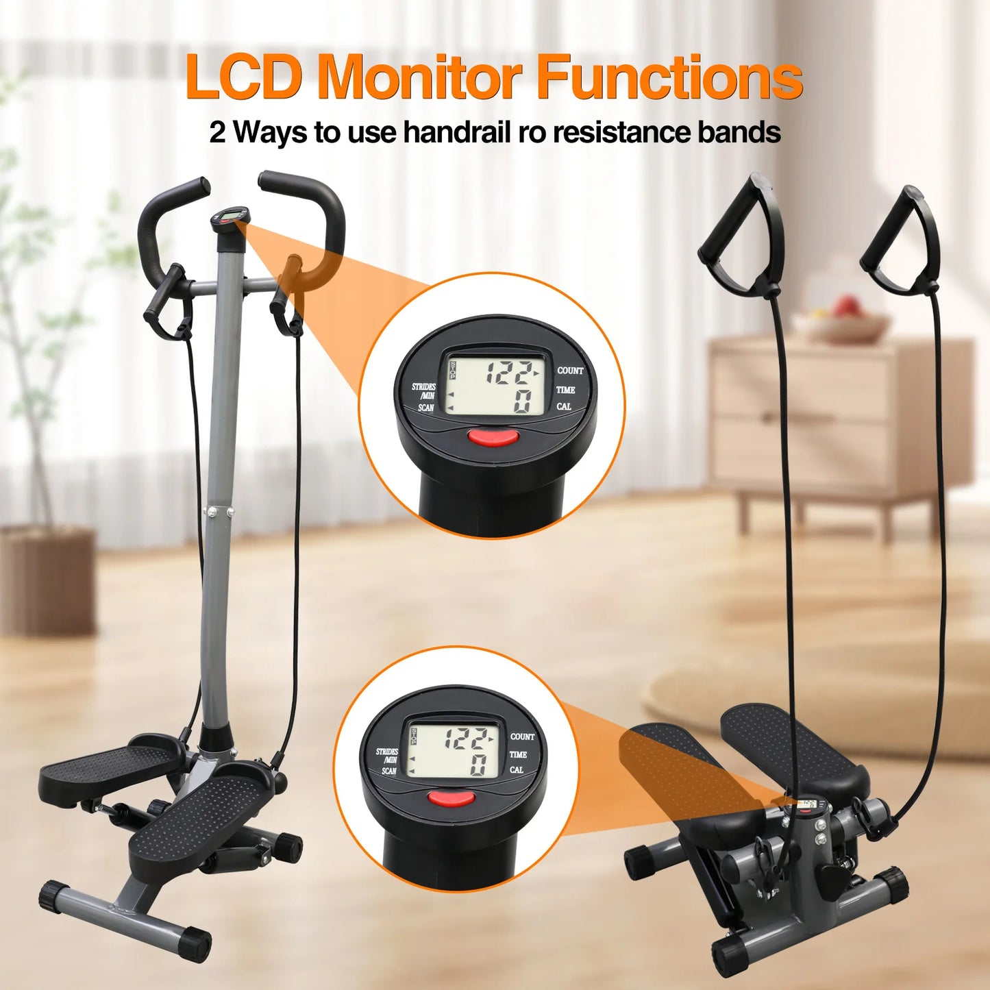 Exercise Stepper Machine With Resistance Bands And LCD Monitor