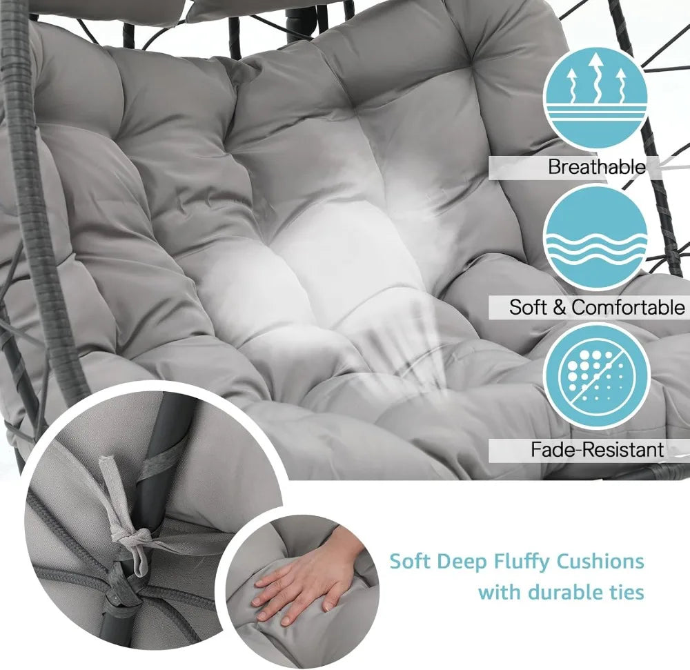 2-Person Double Egg Swing Chair With Stand Indoor Outdoor Use