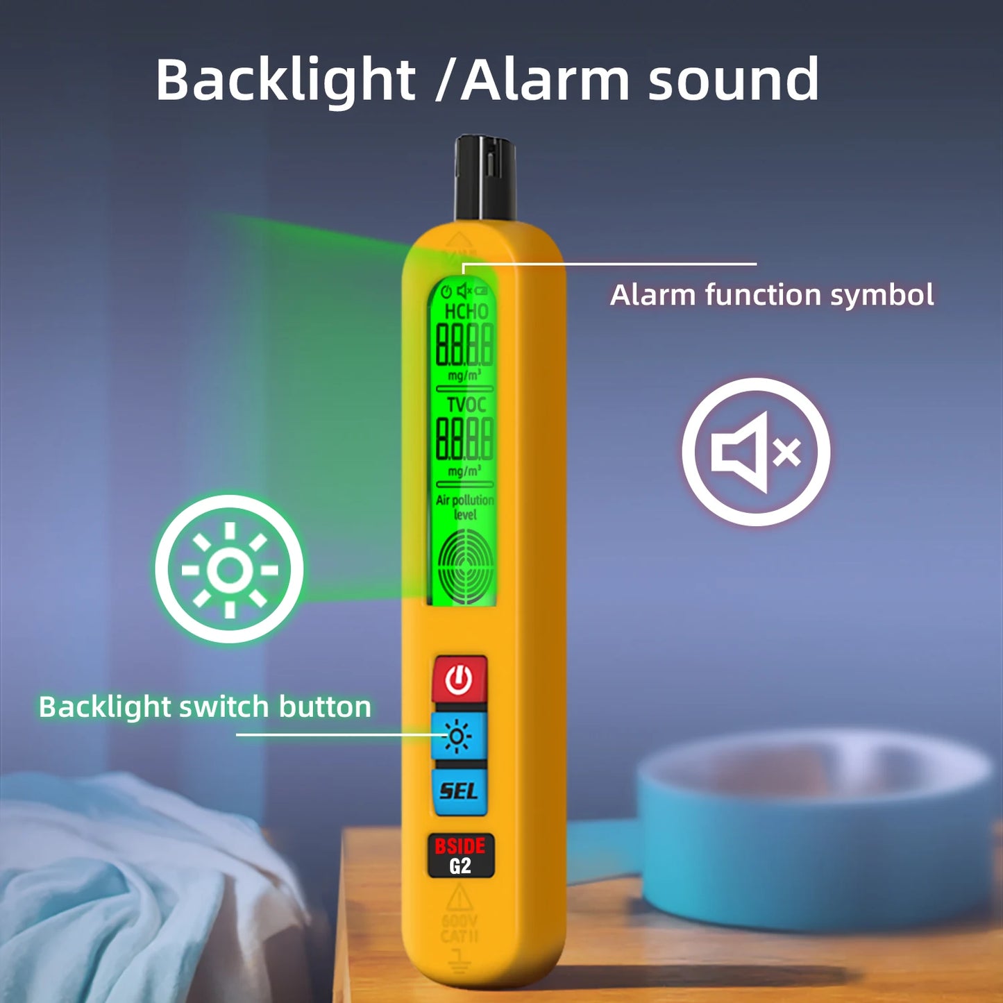 BSIDE G2 Air Quality Detector Auto Alarm Formaldehyde HCHO TVOC Portable LCD Display Rechargeable Home Office Detection