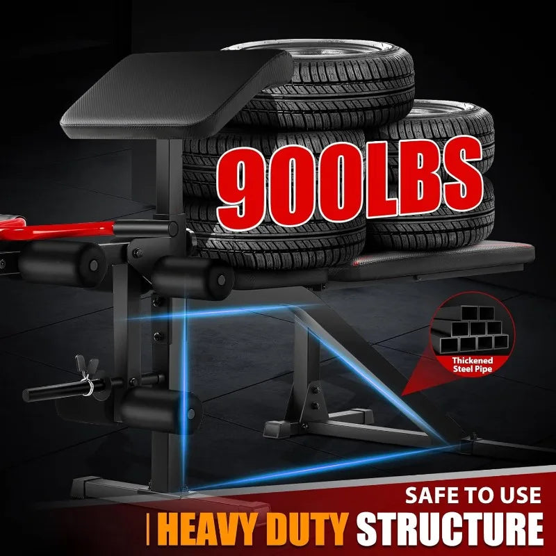 YTYIN Weight Bench Set With Leg Extension And Curl 900LBS