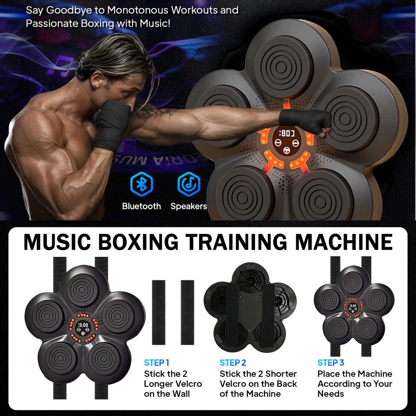 Smart Music Boxing Trainer Wall Mounted Punching Machine 9 Speeds