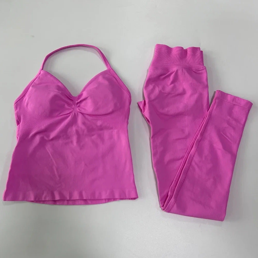 Seamless Gym Set Women Yoga Tank Tops Leggings Activewear