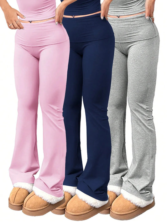 3 Pieces Set Women's Yoga Pants Elastic Waist High Waisted Flare Bootcut Leggings for Gym Workout Casual