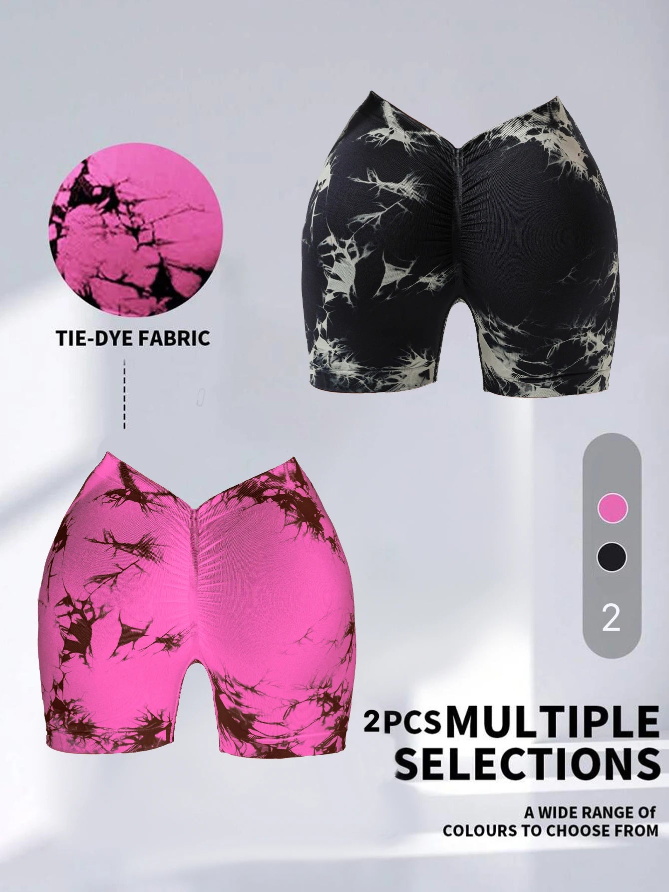 2 PACK Us Local Deep V Back Tie Dye Shorts for Women, Leisure Tie Dye Butt Lift Tight Yoga Gym Shorts