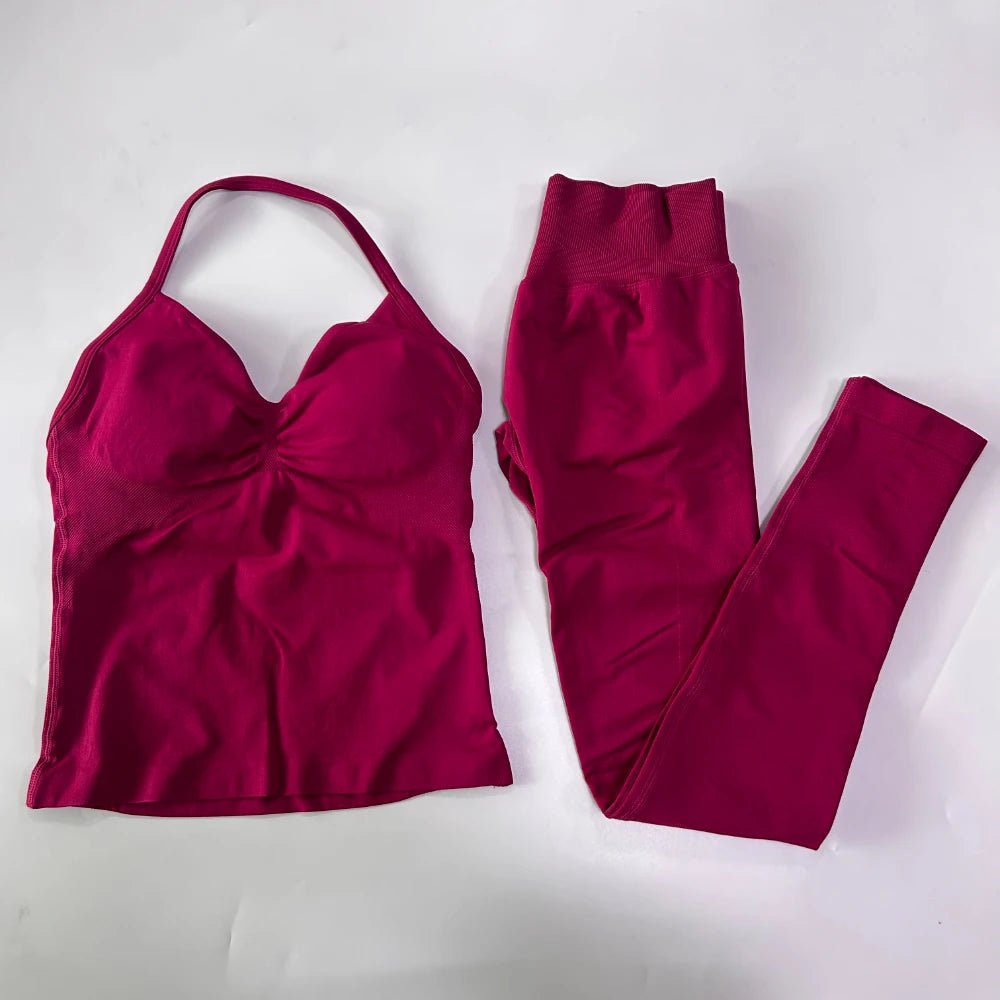 Seamless Gym Set Women Yoga Tank Tops Leggings Activewear