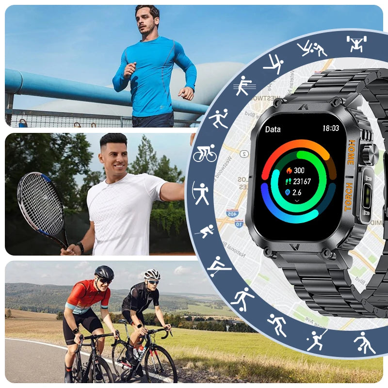LIGE Military Sport Smartwatch With LED Flashlight Compass