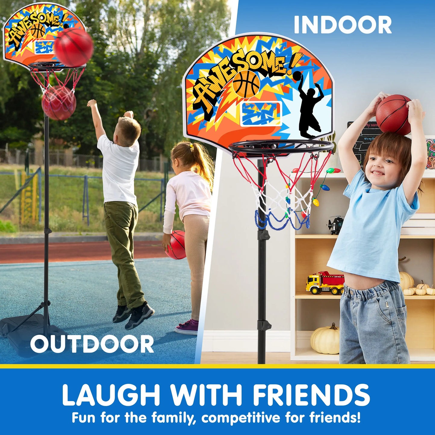 Joyfy Adjustable Kids Basketball Hoop For Indoor Outdoor Play