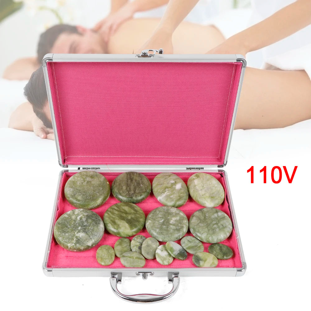 Natural Jade Hot Stone Therapy Kit Heated Spa Massage Set