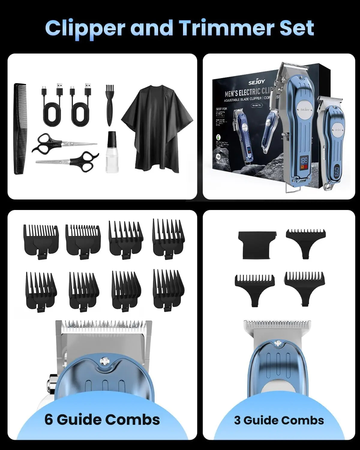 Sejoy Professional Hair Clipper Kit Cordless Electric Trimmer for Men