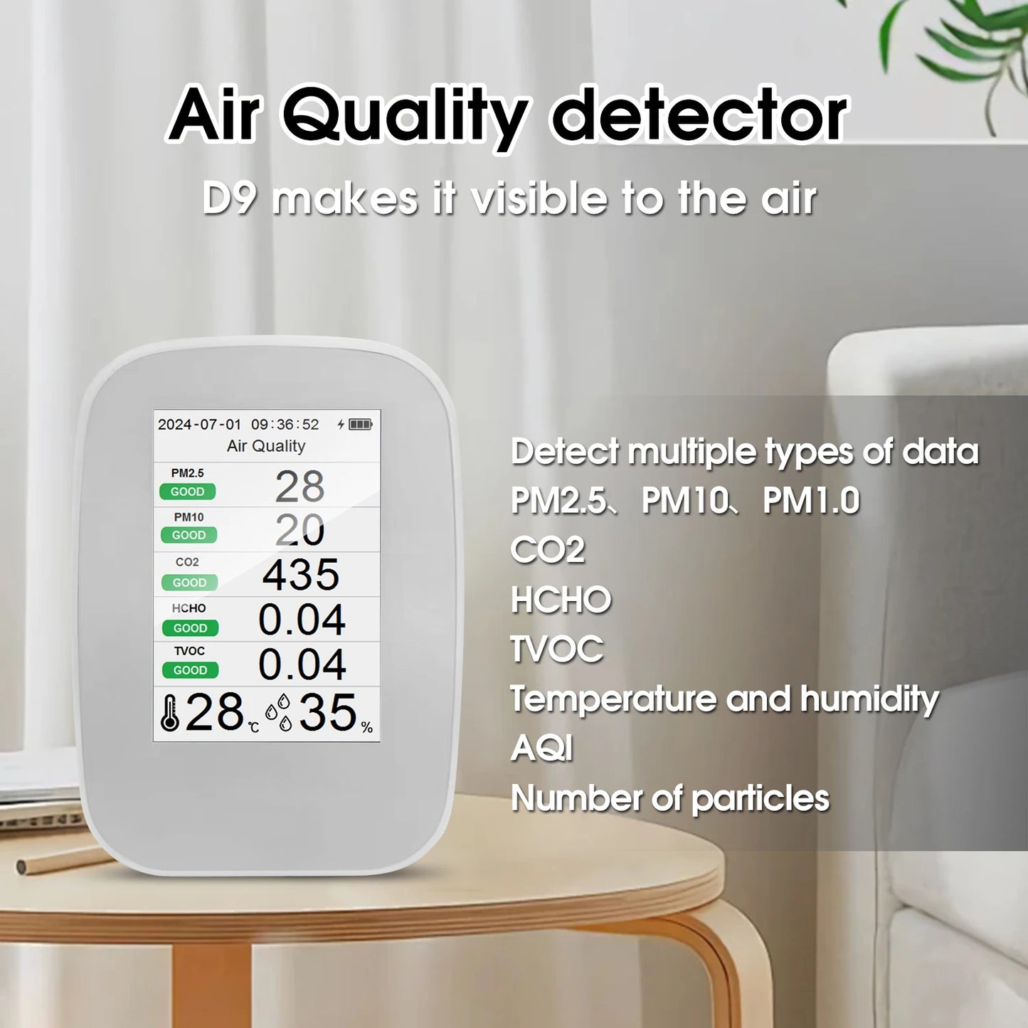 CAFU D9H Air Quality Detector CO2 PM25 TVOC Humidity