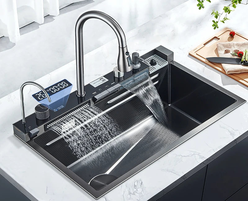 Rozin Stainless Steel Kitchen Sink With Faucet Waterfall