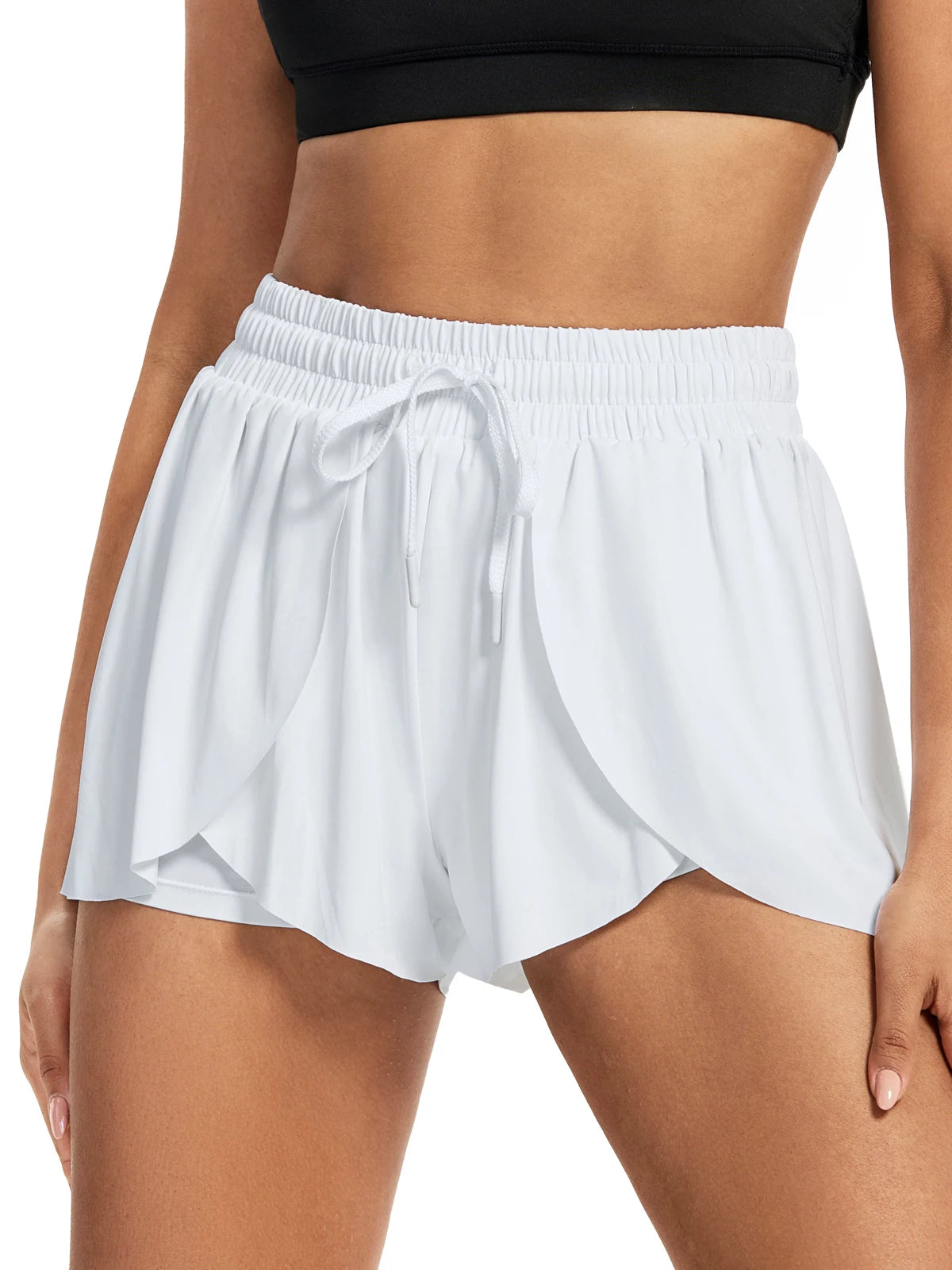 High Waist Running Shorts for Women Two In One Gym Yoga Exercise Sweat Absorbent Quick Drying Tennis Skirt Elastic Light Casual Ne
