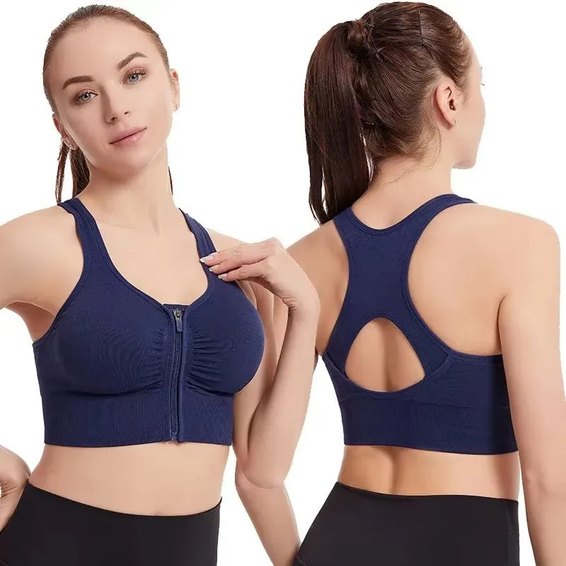 Women's Front Zip Sports Bra Fitness Top For Yoga Gym
