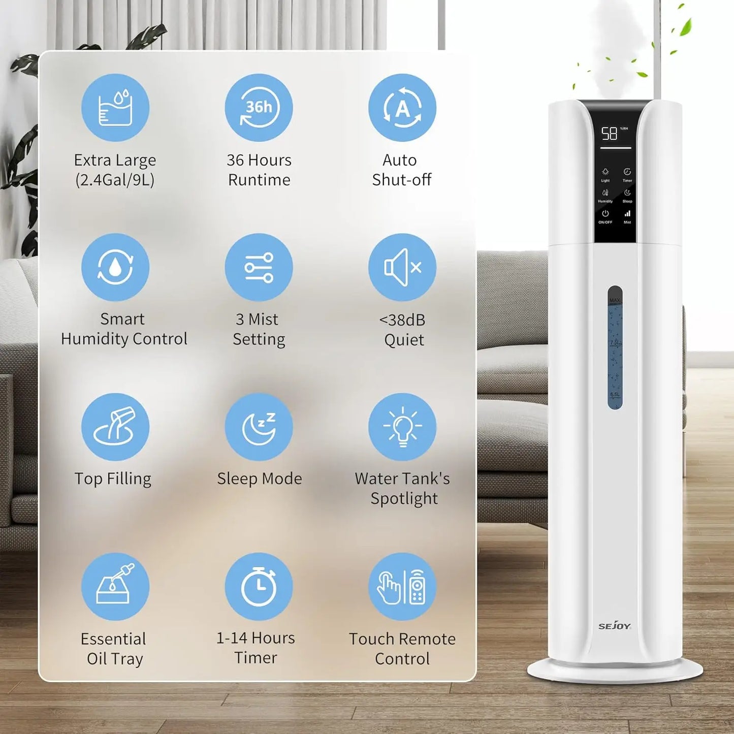 Sejoy Ultrasonic Humidifier With Essential Oil Remote Control