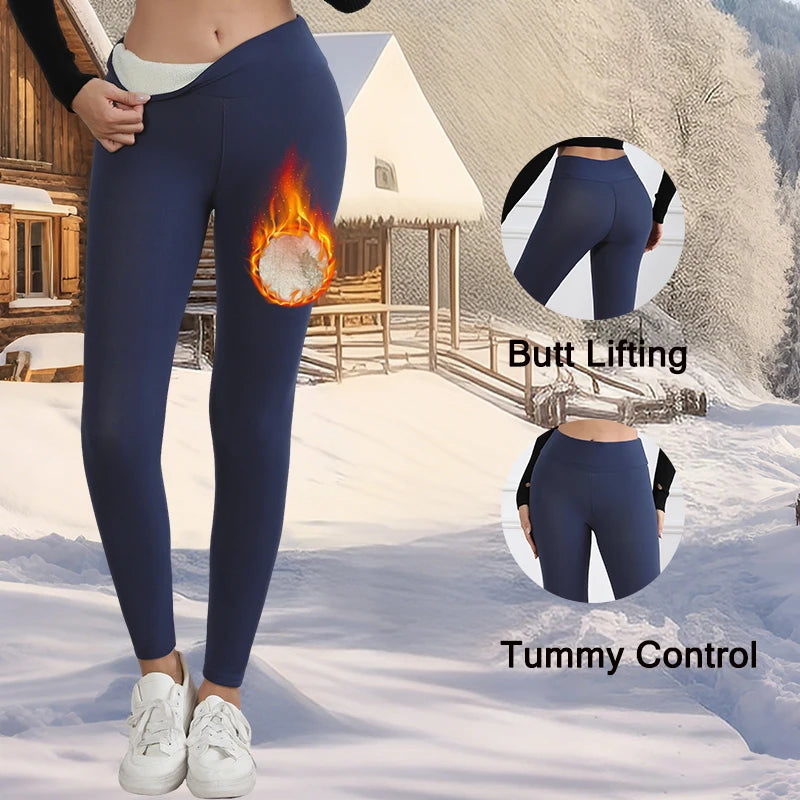 CN Thick Fleece Leggings For Women High Waist Warm Tights