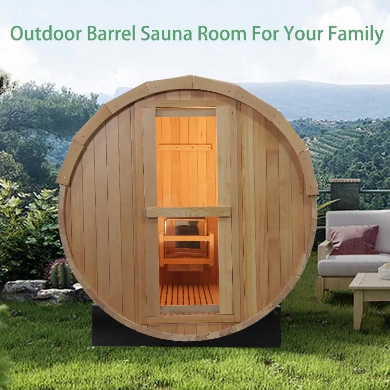 6’x6’ Outdoor Canadian Hemlock Wood Barrel Sauna Room, 6kw Family 4-6 Person Wood Sauna with TOULE Electric Heater