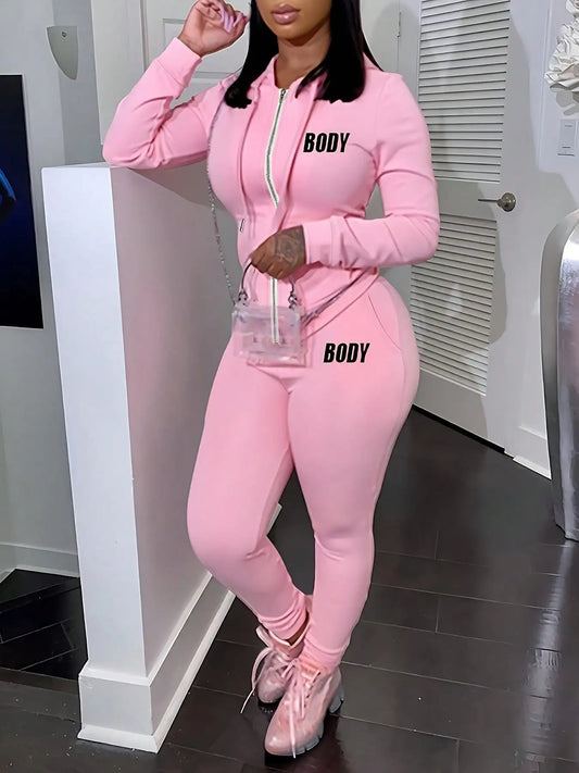 Women Zippered Sportswear Set Hoodie Jogger Sweatpants