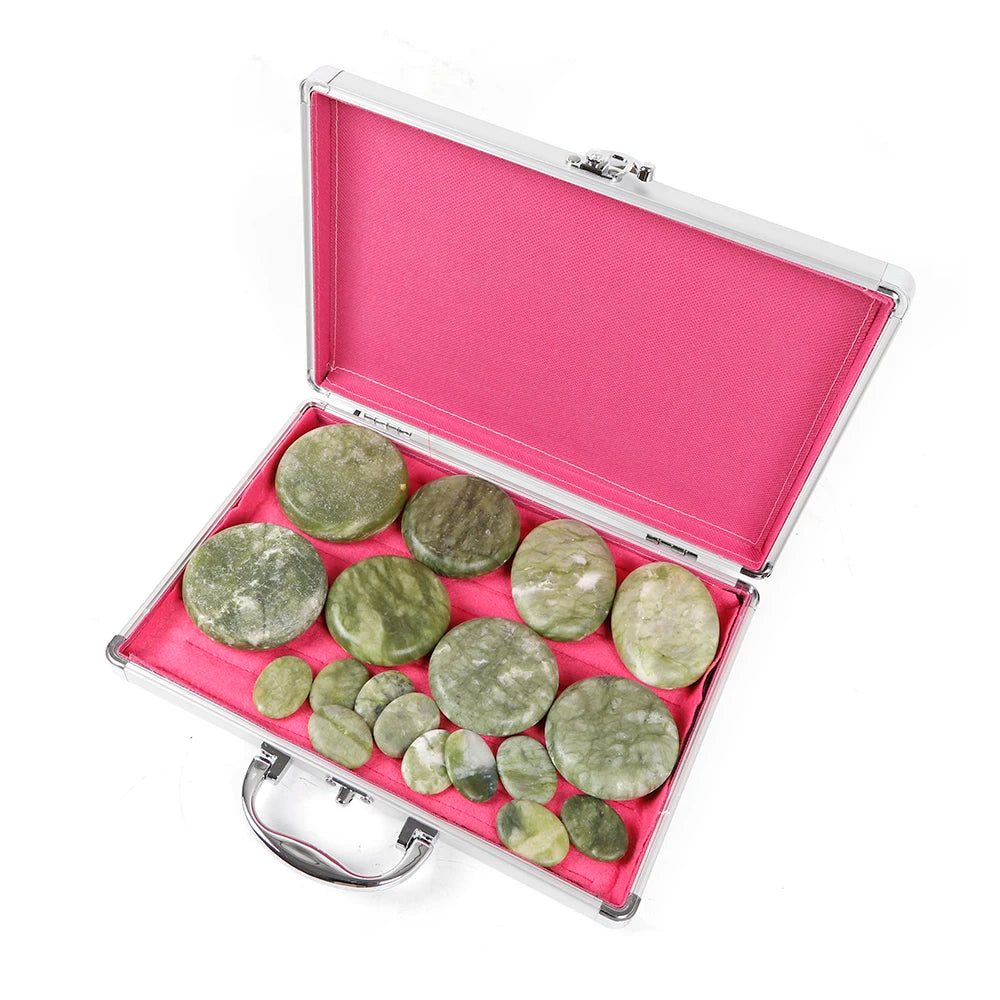 Natural Jade Hot Stone Therapy Kit Heated Spa Massage Set