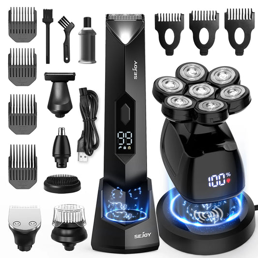 Sejoy Bald Men Hair Clippers Set Electric Head Shaver Facial Beard Trimmer Stainless Steel Blades Body Hair Shaving Machine