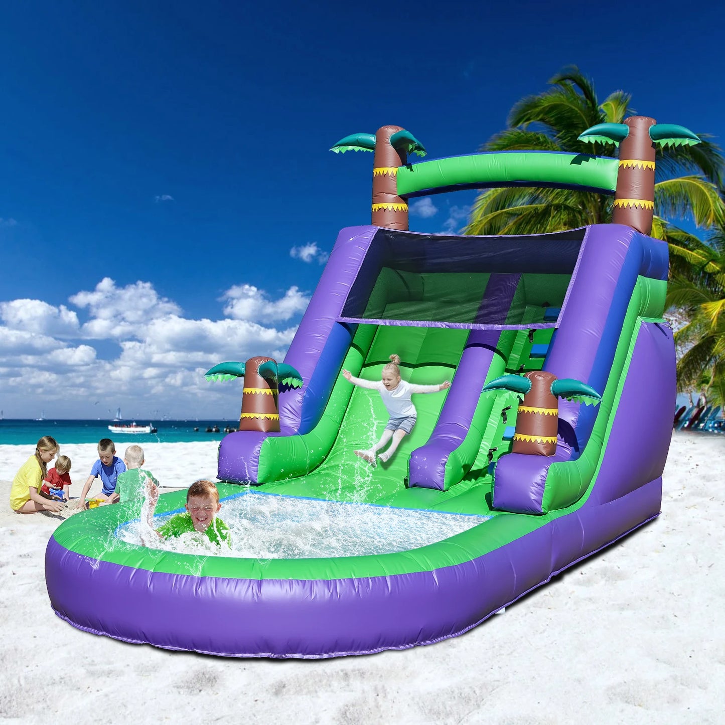 Children's Playground Inflatable water slide, Commercial Bounce House with Water Slide PVC and a 1100W Air blower 21ft/6.4M