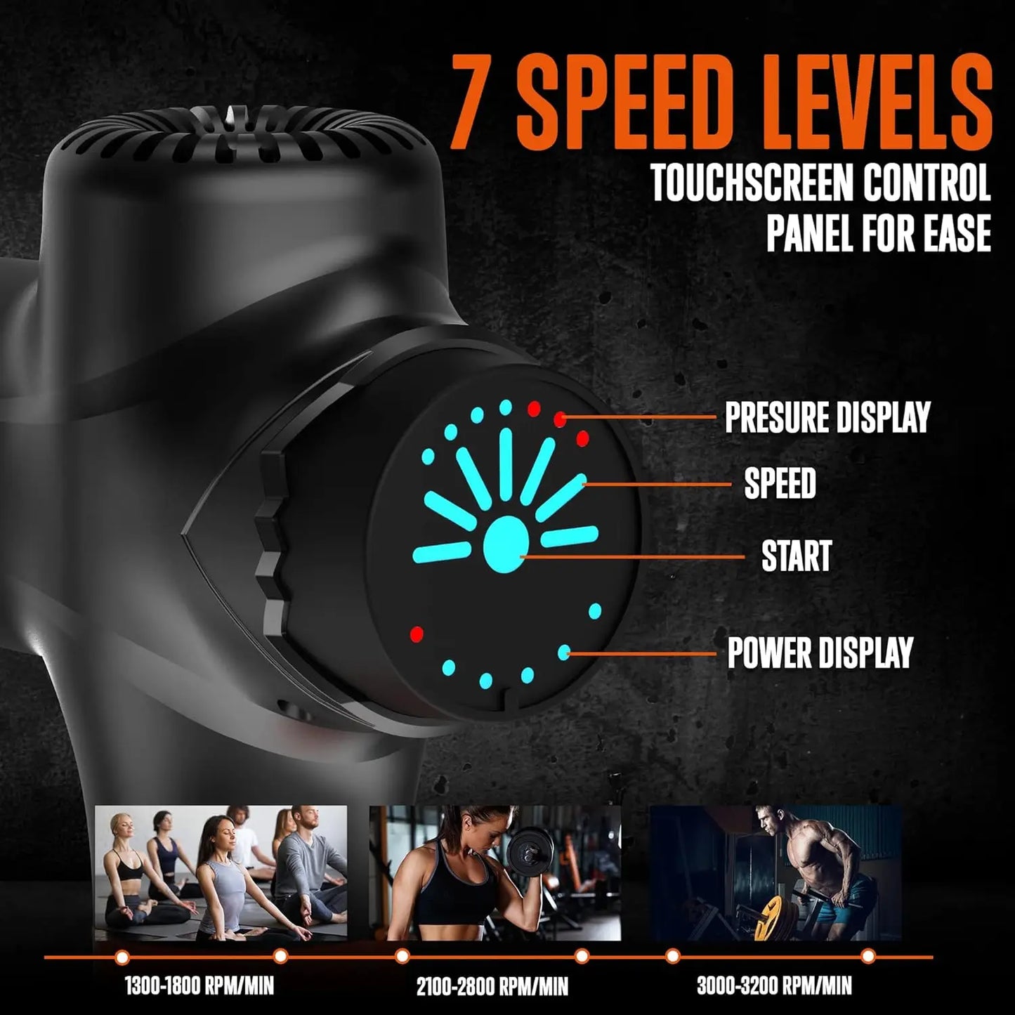 XMSJ Portable Electric Massage Gun 7 Speeds 8 Heads