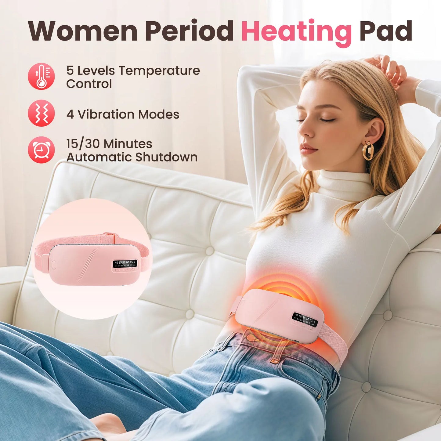 PASTSKY Electric Heating Massage Belt for Menstrual Cramps Relief