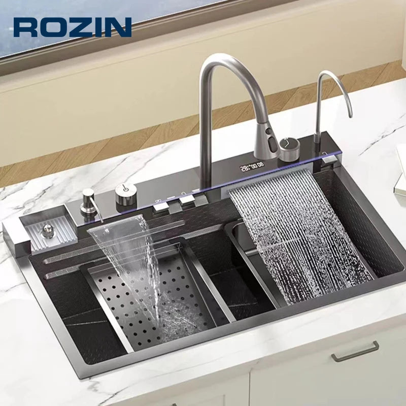 Rozin Stainless Steel Kitchen Sink with Digital Display Faucet